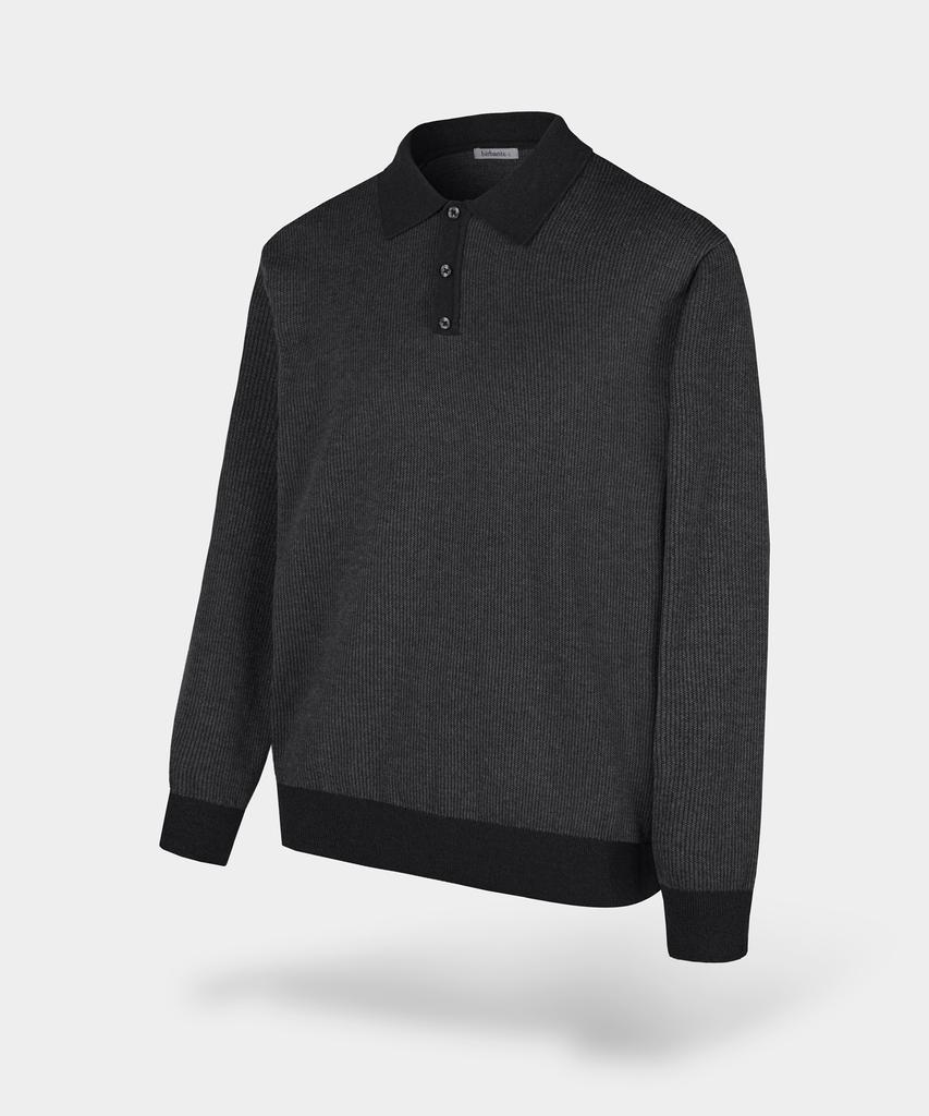 BIRBANTE Soft Washable Two-Tone Collared Knit - Black