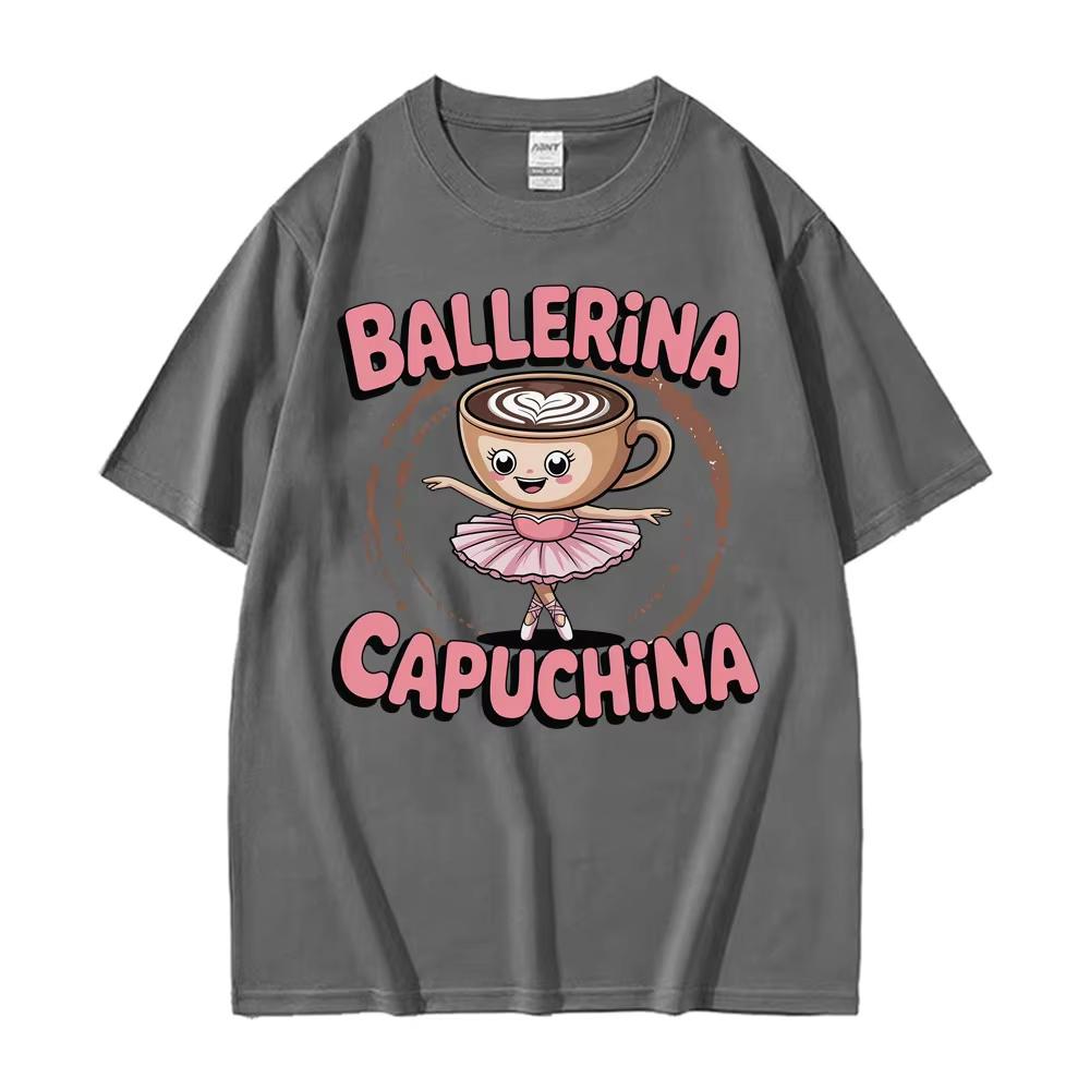 Italian Brainrot T Shirts Cute Ballerina Capuchina Funny Coffee Meme Kawaii T-shirt Men Women Retro Short Sleeve T-shirts