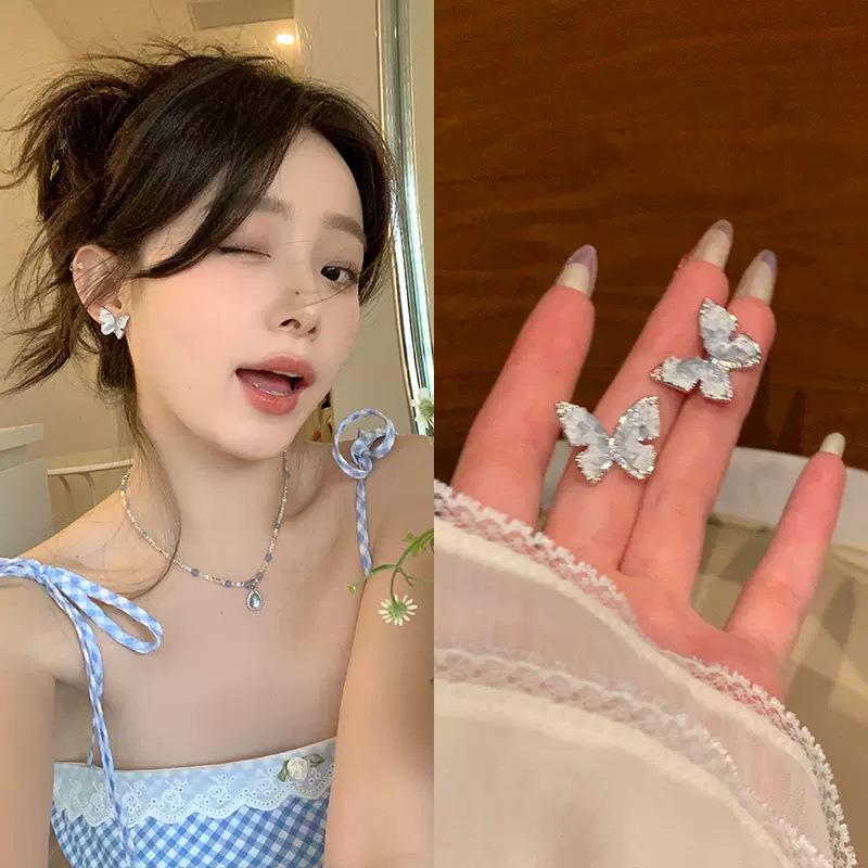 Crushed Ice Butterfly Clip-On Earrings - Elegant Summer Style, No Piercing Needed.