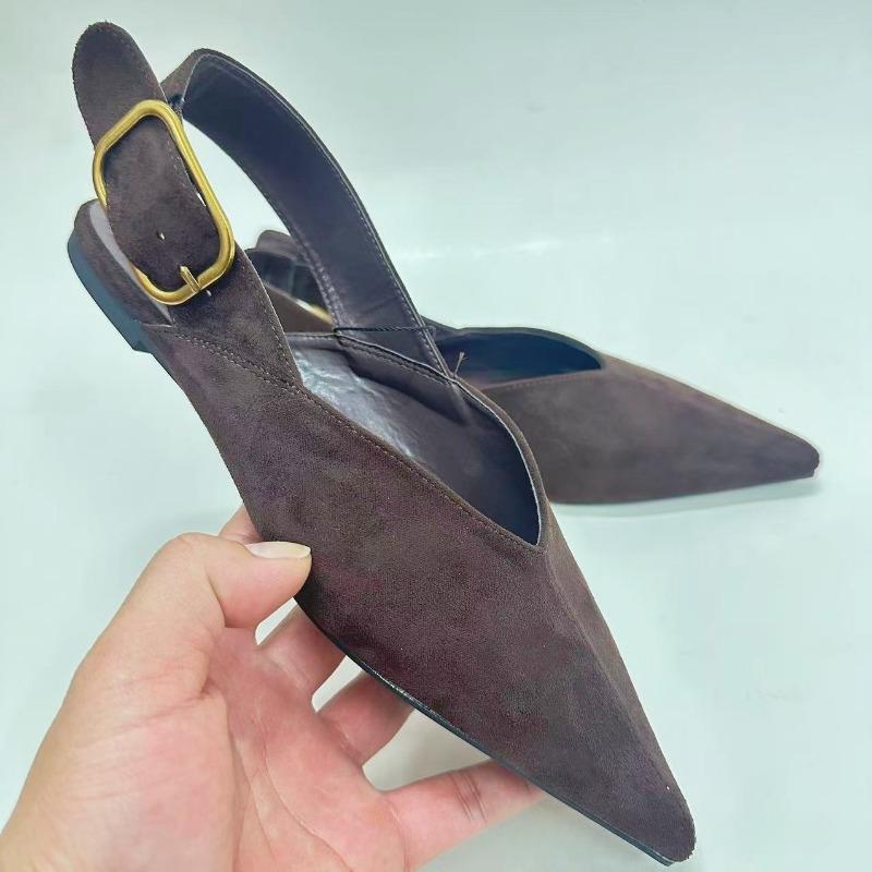Sexy Pointed Toe Women Flats High Quality Faux Suede Buckle Strap  Slingbacks  Office Daily Ladies Mules Shoes