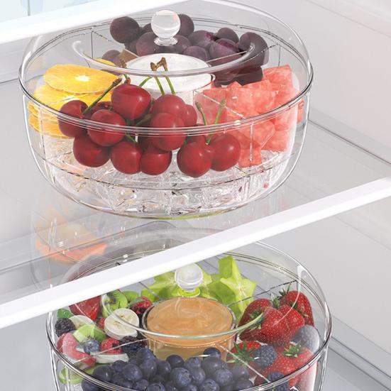 Rotating Salad Box, with Multi-Grid And Center Sauce Cup Fruit Tray, Ice Trough Cooling Base Design, Serving Bowl for Party, Gathering