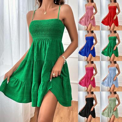 Women's Off Shoulder Sleeveless Loose Fit A-Line Mini Dress Solid Color Sundress