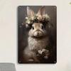 Vintage Easter Bunny Metal Wall Sign, Rabbit Flower Poster for Home Bar Decor