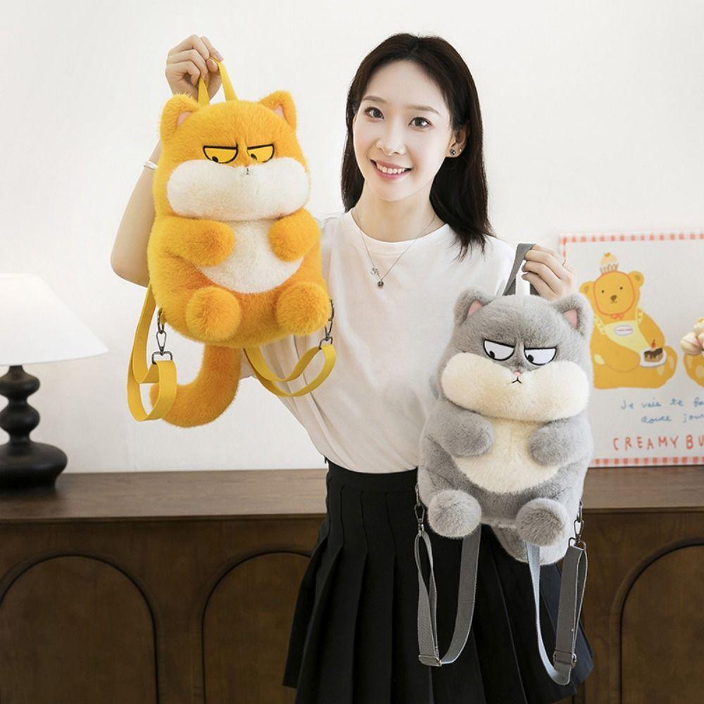 Phone Bag Little Cat Doll Shoulder Bag Animals Cartoon Plush Schoolbag Cat Plush Backpack  Students