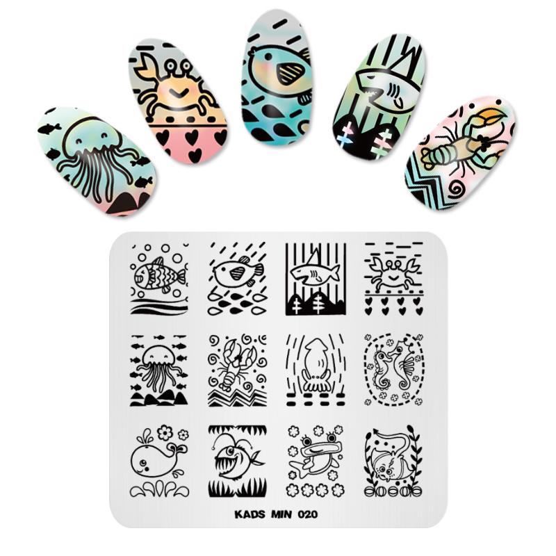 KADS MIN 020 Stamping Plates Ocean Style Aquatic Creatures Template Beauty Tools Nails Stamp Plate