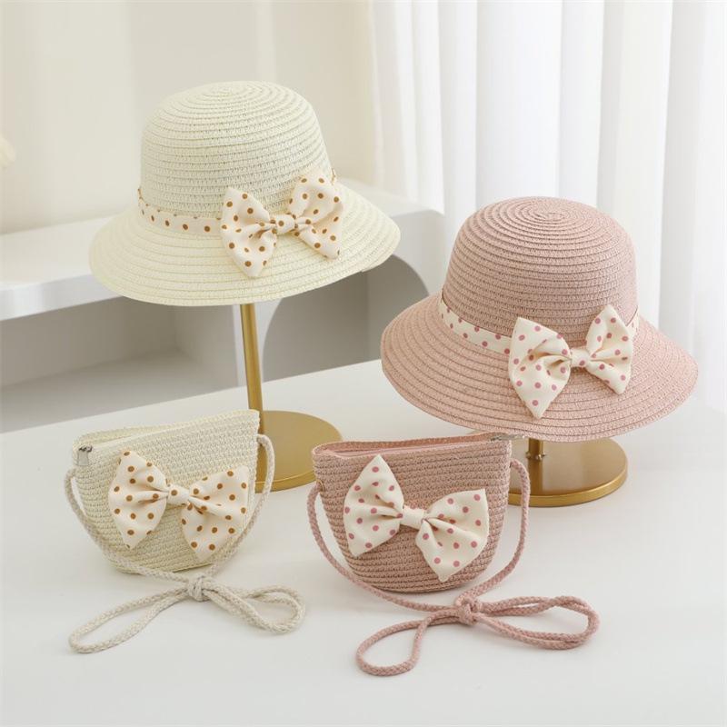 Strawberry Straw Sun Cap for Kids Baby Girl Outdoor Summer Casual Beach Holiday Cartoon Shoulder Bags Child Mother and Daughter