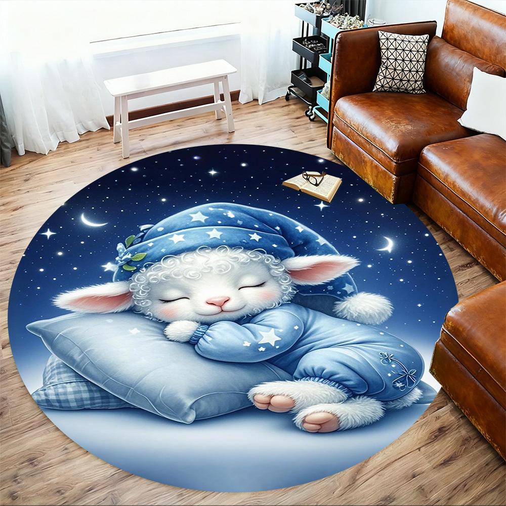 1 Stück Süßes Lamm schlafend Runder Stuhlmatte Teppich - Rutschfest, Fußmatte für Büro, Schlafzimmer, Heimdeko Weihnachtsgeschenk c0528049