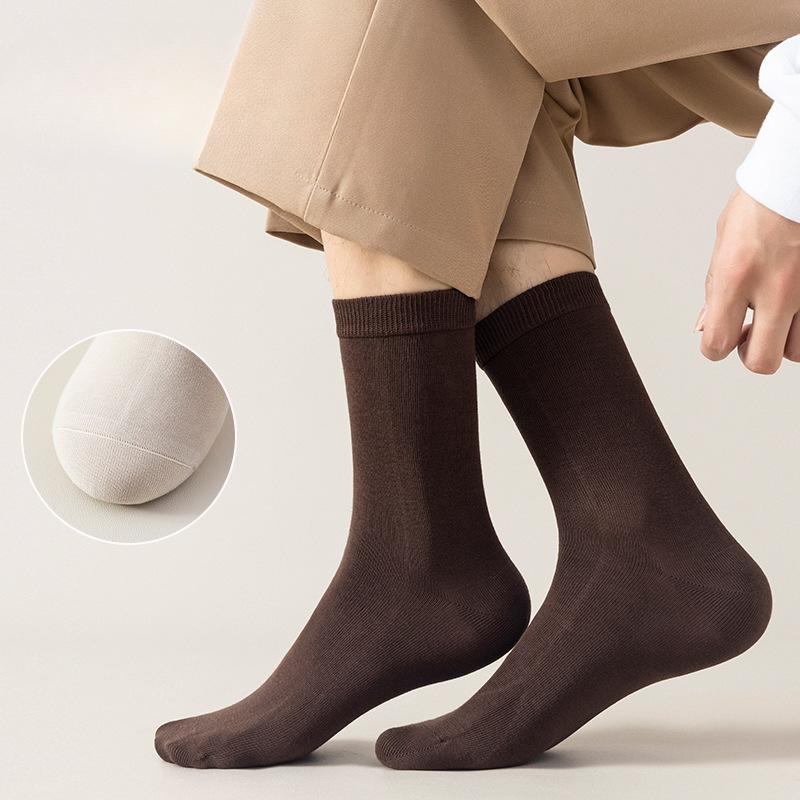 Men's Autumn and Winter Boneless Mid-calf Socks, High Cotton Antibacterial, Deodorizing and Sweat-absorbing Men's Black Business Long Calf Socks