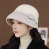 Wool Bucket Hat Women's Autumn and Winter Retro Bow Top Hat Winter Warm Foldable Tweed Bucket Hat - Face- Fisherman
