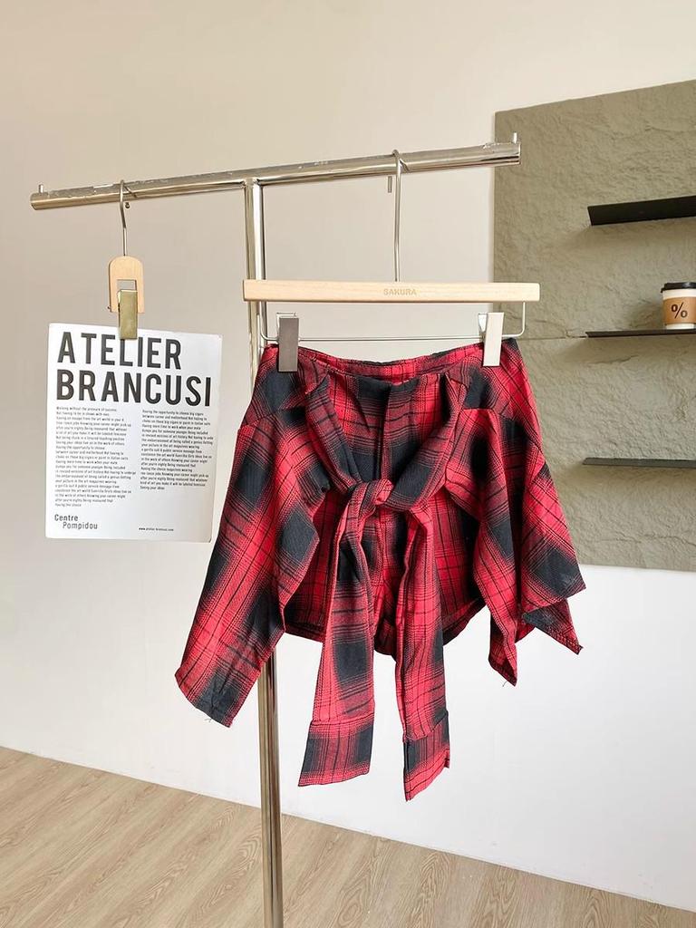 Jupe-Shorts Plissée Irrégulière Rétro à Carreaux Taille Haute 2025 pour Femmes