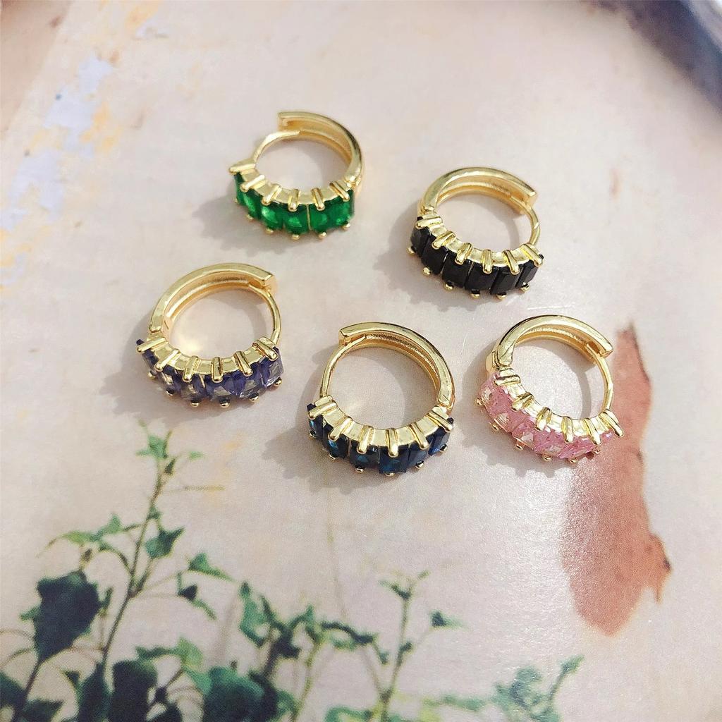 Viral Tiktok Copper Gold Plated Colorful Cubic Zircon Hoop Earrings CZ Jewelry Women Fashion Earring