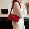 Ruched Bowknot Shoulder Bag Pu Leather Crossbody Bag Portable Pleated Drawstring Bag Girls
