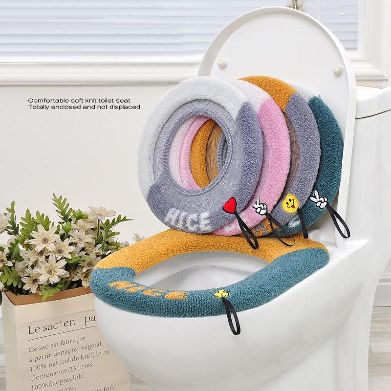 Buy 2 Pcs Toilet Seat Covers Mat Winter Thickened Fleece Warm Toilet