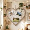 Porta-Retrato Rústico em Forma de Coração para Pendurar Decoração Romântica de Parede Moldura Natural DIY Suporte para Exibição de Fotos de Família Quarto de Bebé