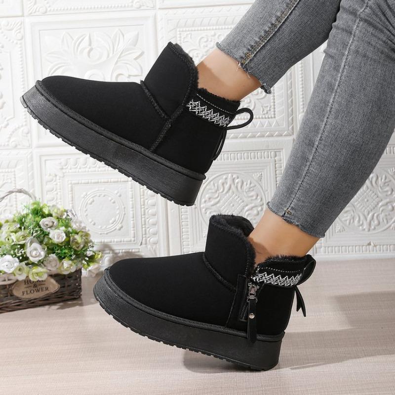 Spring and Autumn New Thick-soled Snow Boots Women's Muffin Bottom Velvet Fashionable and Comfortable Warm Side Zipper Short Boots