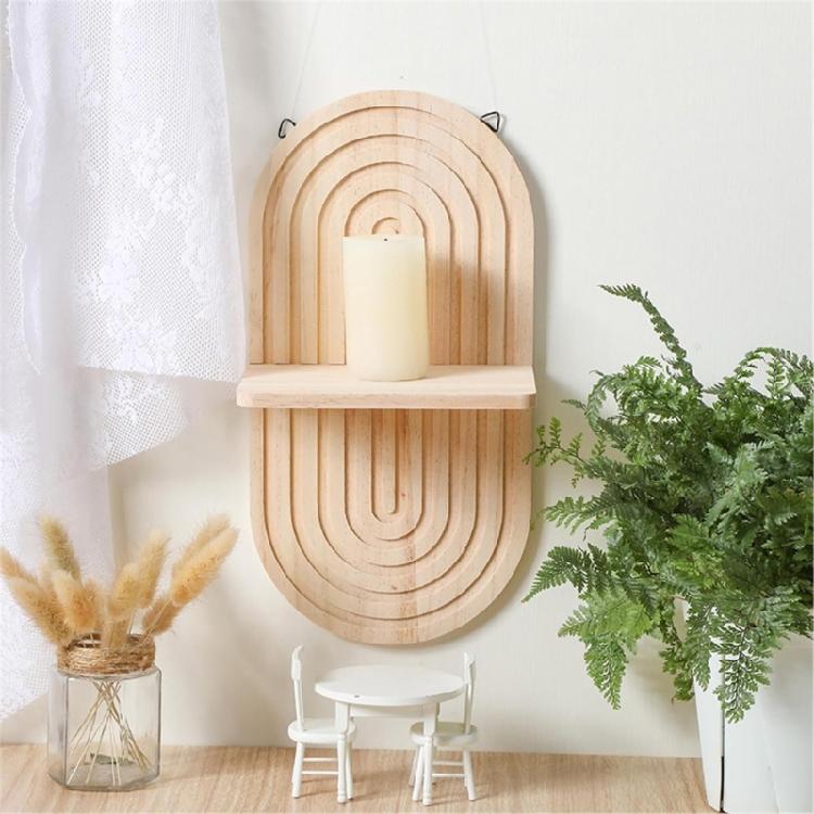 2Pieces Bohemian Wall Shelf Floating Shelves Oval Shape Storage Display Rack Hanging Shelf for Bathroom Bedroom Decors