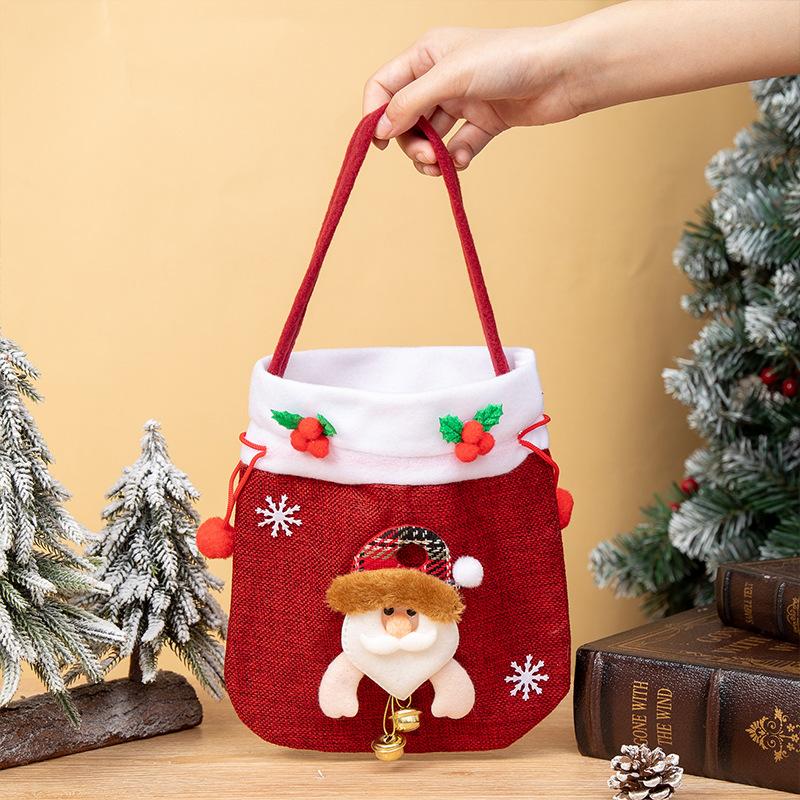 Christmas Brushed Candy Bag Gift Non-woven Fabric Santa Claus Snowman Deer Bear with Lights Red Peace Fruit