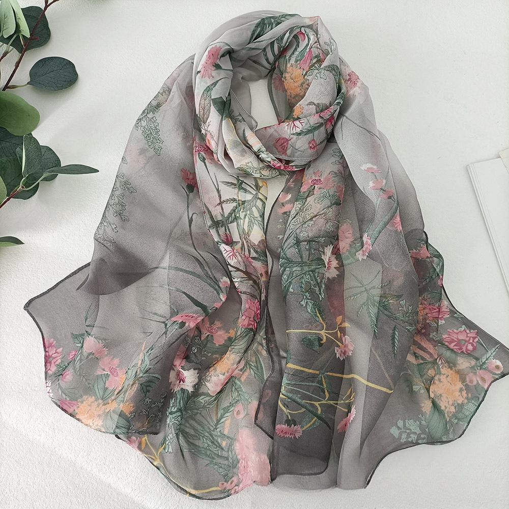 

Элегантный длинный шарф с цветочным жаккардовым узором Легкий шарф для весны и лета 1PC серый