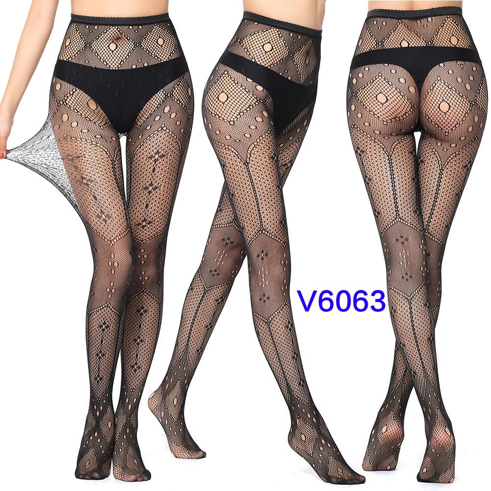 Warp Knitted Seamless Trend Jacquard Fishing Net Socks, Little Love Tiger Pattern Grid Black Stockings
