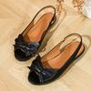 Peep-toe Women's Shoes, Retro Style, Flat, Bow-tie Slip-on, New Plus Size.
