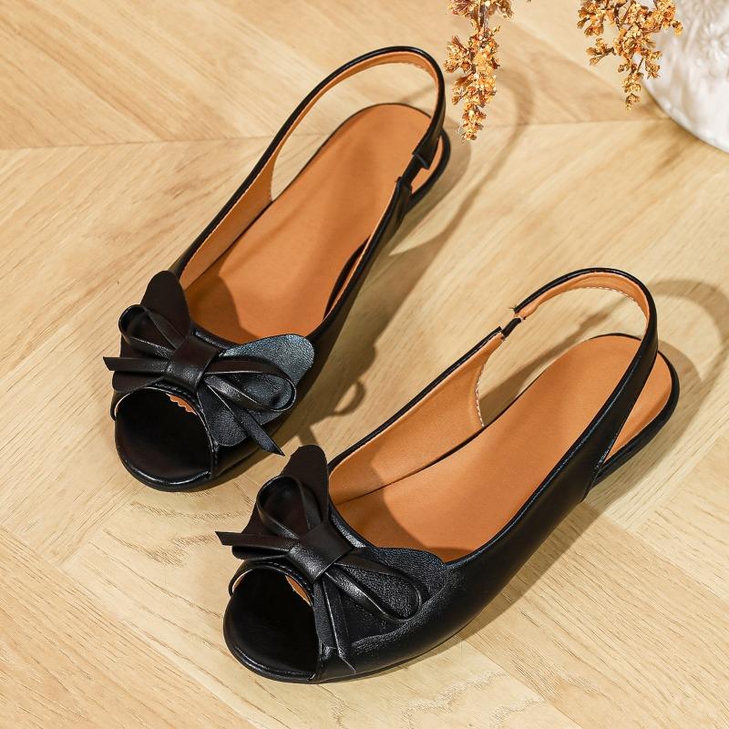 Peep-toe Women's Shoes, Retro Style, Flat, Bow-tie Slip-on, New Plus Size.