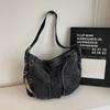 Denim Messenger Bag med Stor Kapacitet Dam Vintage Axelväska Crossbody-väska