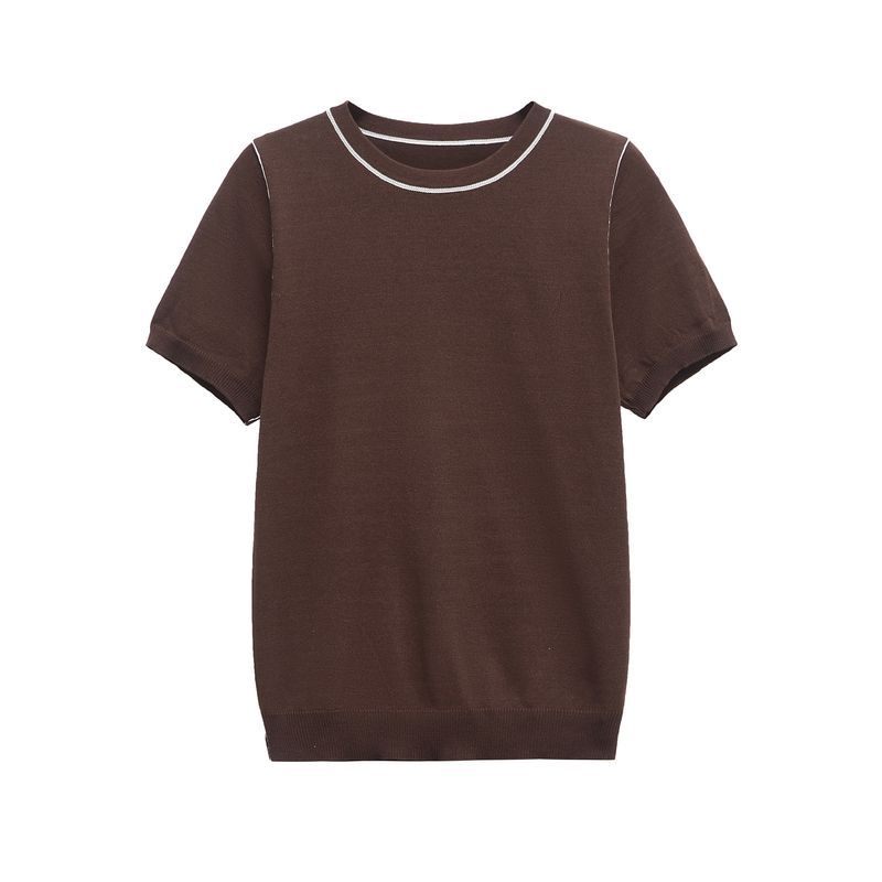 Kaslead New Women Clothes Western Style Versitile Fashion Trim Short Sleeve Knitted Top 3390008
