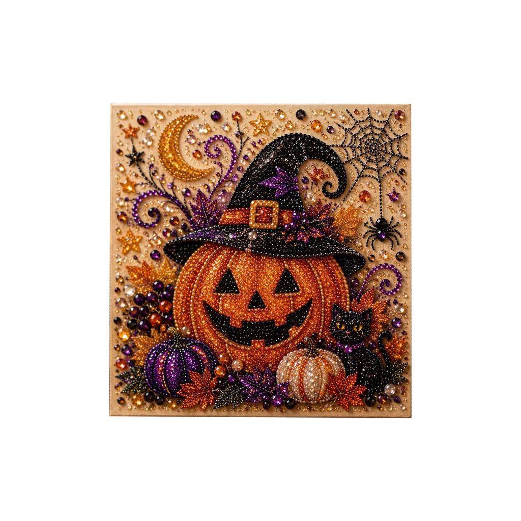 DIY Halloween Pearl Art Kit Hat Pumpkin Spider, 3D Retro Halloween Wall Art Pearl Painting