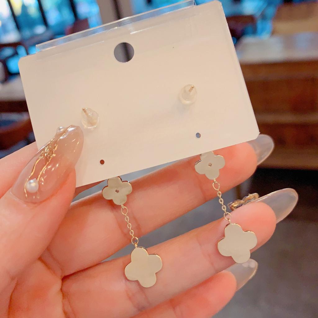 Exquisite Long Section of Natural Shell Four-leaf Clover Flower Petal Earrings Personalized Versatile Net Red Earrings Female Earrings