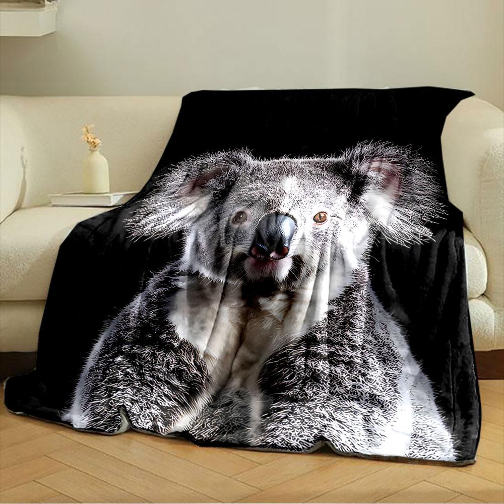 Cozy Koala on Black Blanket for all seasons blanket lunch break throw gift