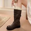 European and American retro style big tube circumference belt buckle but knee boots round head versatile pleated pile boots tall knight boots
