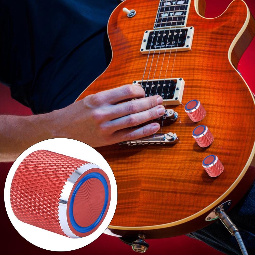 3Pcs Electric Guitar Control Knob Red Metal Bass Musical Instrument Accessories 6mm