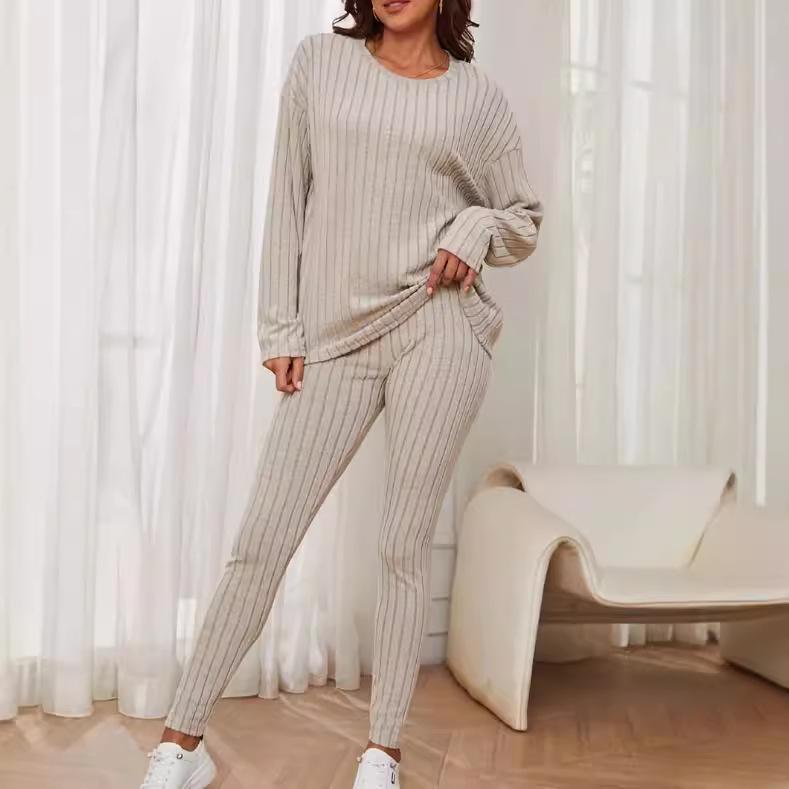 2024 Autumn Women's Casual Knit Two-Piece Set with Round Neck