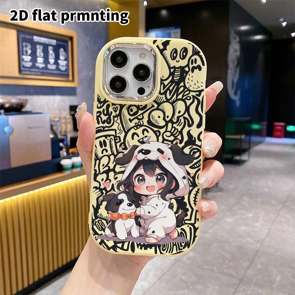 Phone case: 2D flat design suitable for iPhone 18 17 16 15 14 13 Pro protective case, couple style, chibi girl, Christmas and Halloween gift
