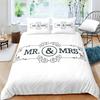 Conjunto de Capa de Edredom Mr And Mrs Tamanho Queen Bigode Lábios Vermelhos Casal Tema Romântico Capa de Colcha Para Amante Conjunto de Roupa de Cama de Microfibra