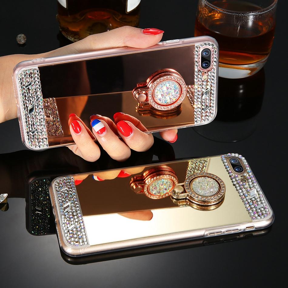 

Роскошный блестящий зеркальный чехол со стразами и бриллиантами, чехол с кольцом-подставкой для iPhone Samsung Huawei Xiaomi Redmi Note 9