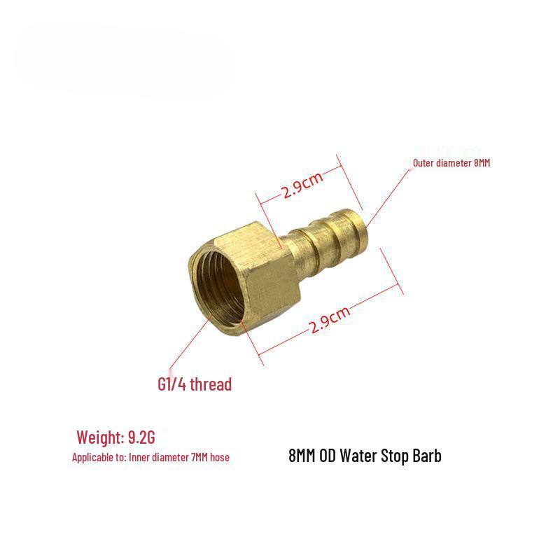 Hose to Rigid Pipe Connector, G4/1 1/2'' Thread, 8/10MM OD, Brass Water Stop Barb
