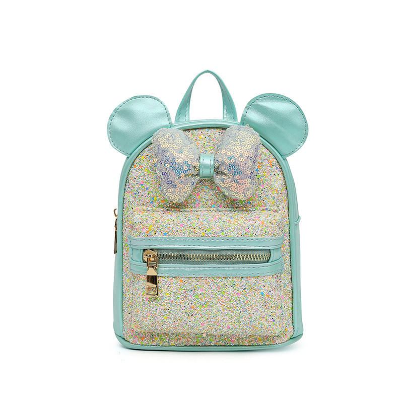 Zaino con Paillettes a Fiocco per Ragazza, Materiale PU Impermeabile per Uso Quotidiano