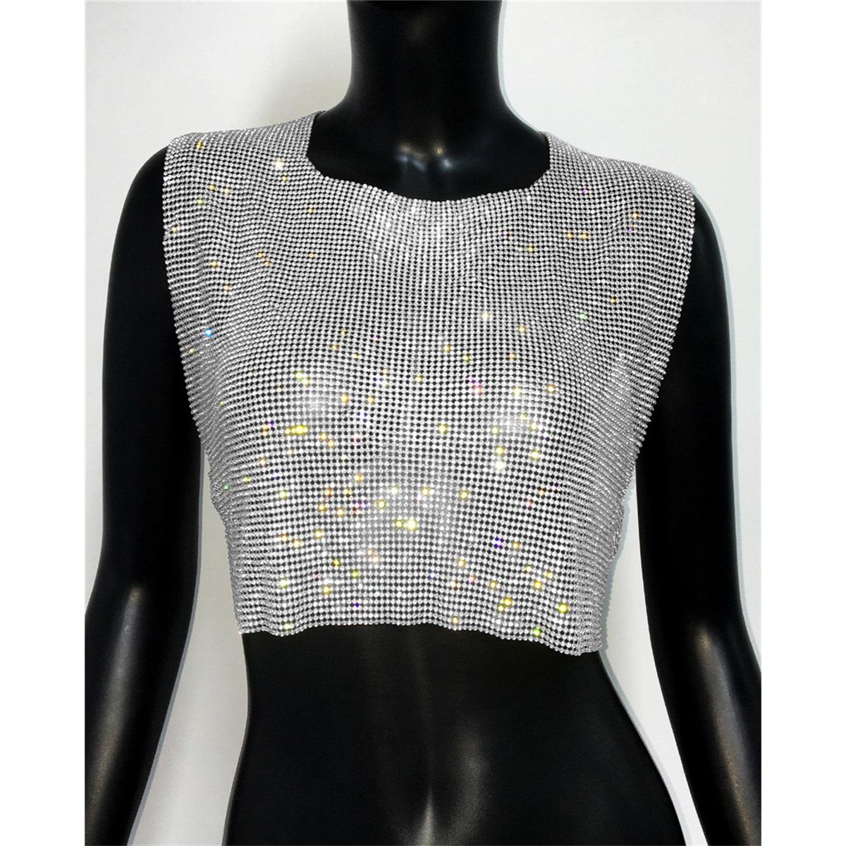 Shiny Rhinestone Sequins Crop Top Sexy