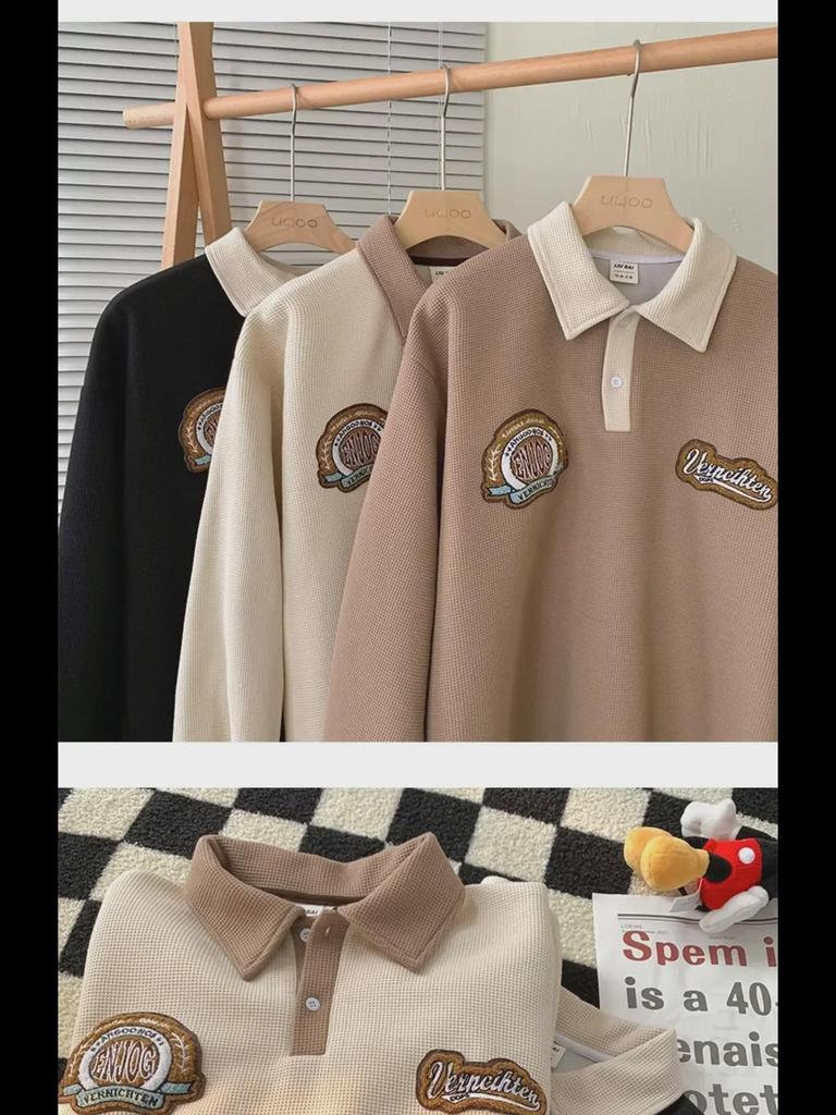 Men's Retro College-Style Embroidered Polo - Chic, Loose, and Comfortable for Autumn.