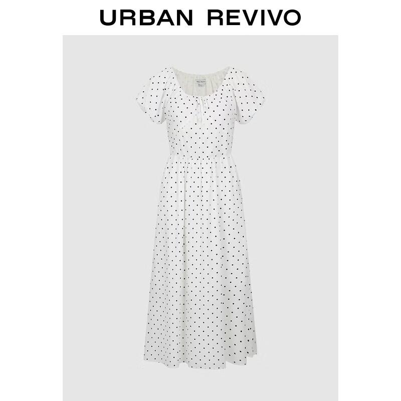 UR2026 Women s Retro Polka Dot U-Neck Tie Dress L