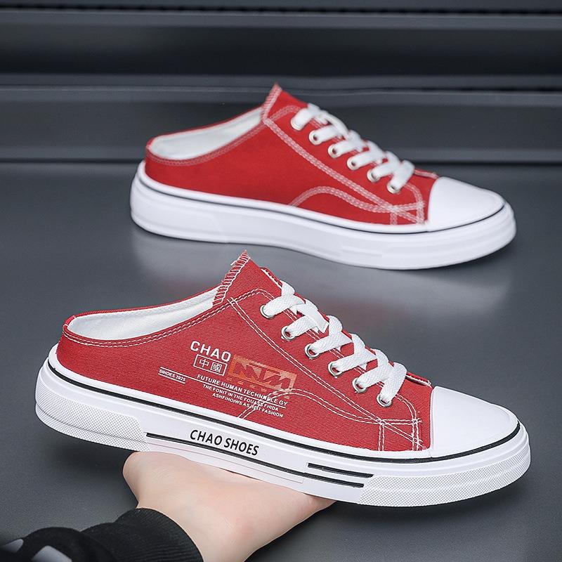 Autumn new breathable half-drag men's shoes trendy canvas shoes bag head drag casual shoes student slippers