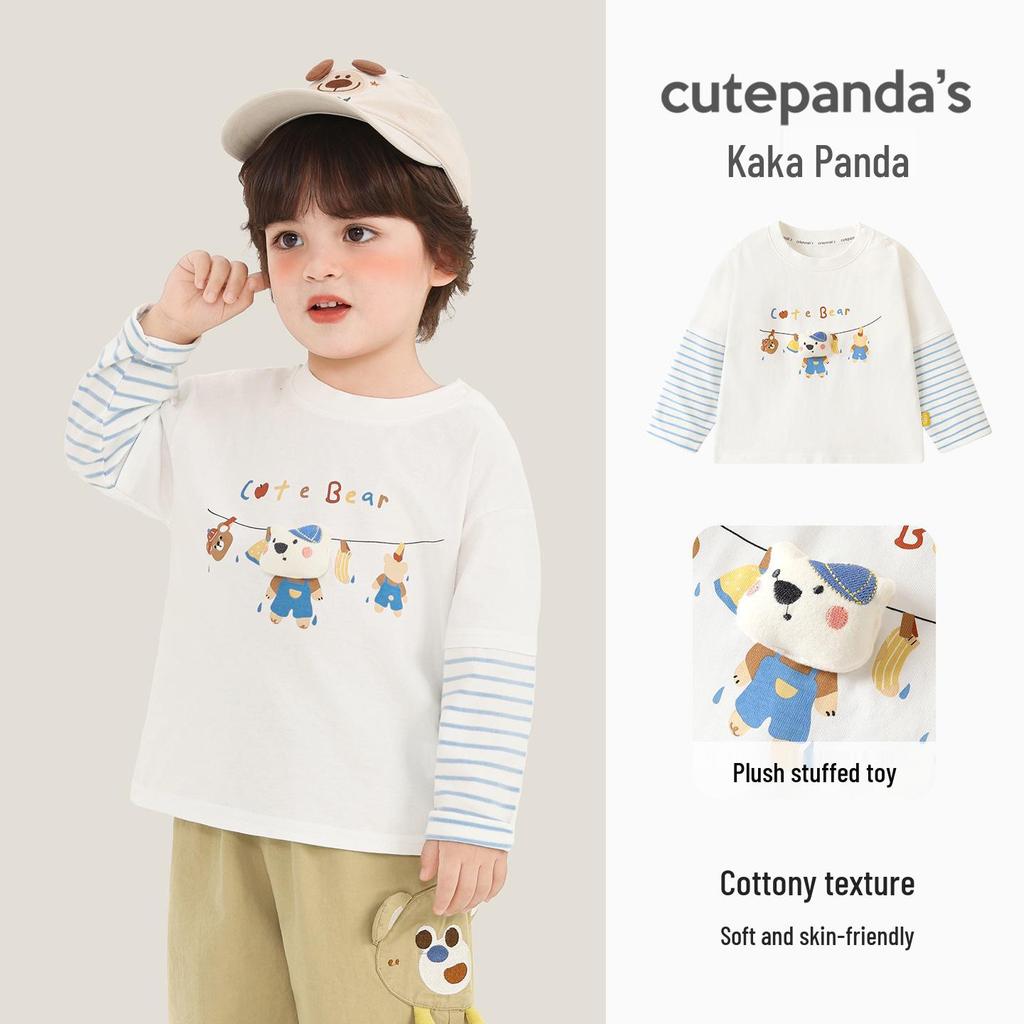Kaka Panda Kids' Long-Sleeve T-shirt - Trendy Spring/Autumn Layer for Boys and Girls