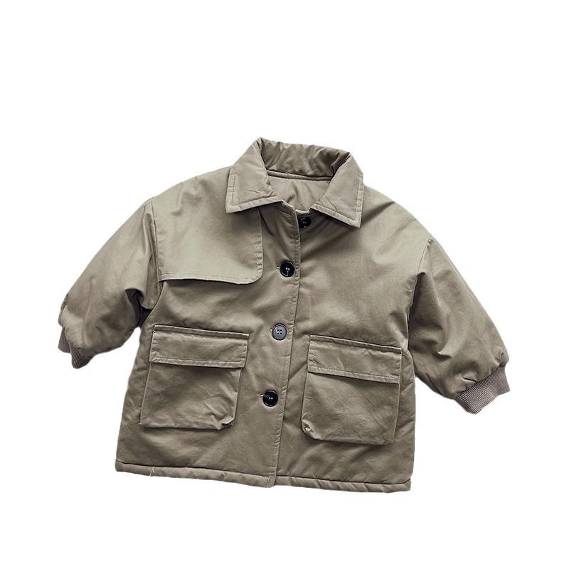 Kids Unisex Harajuku Style Thicken Mid Length Windbreaker Coat Winter Warm Outerwear