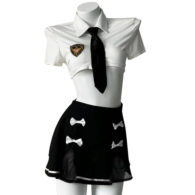 Set Lingerie Sexy Uniformă de Poliție: Fustă Mini Bodycon Pure Desire & Ispită cu Talie Joasă, Design cu Îndepărtare Liberă