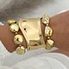 Exaggerated Smooth Geometric Alloy Wide Bracelet, Personalized Baroque Irregular Beaded Bracelet For Women