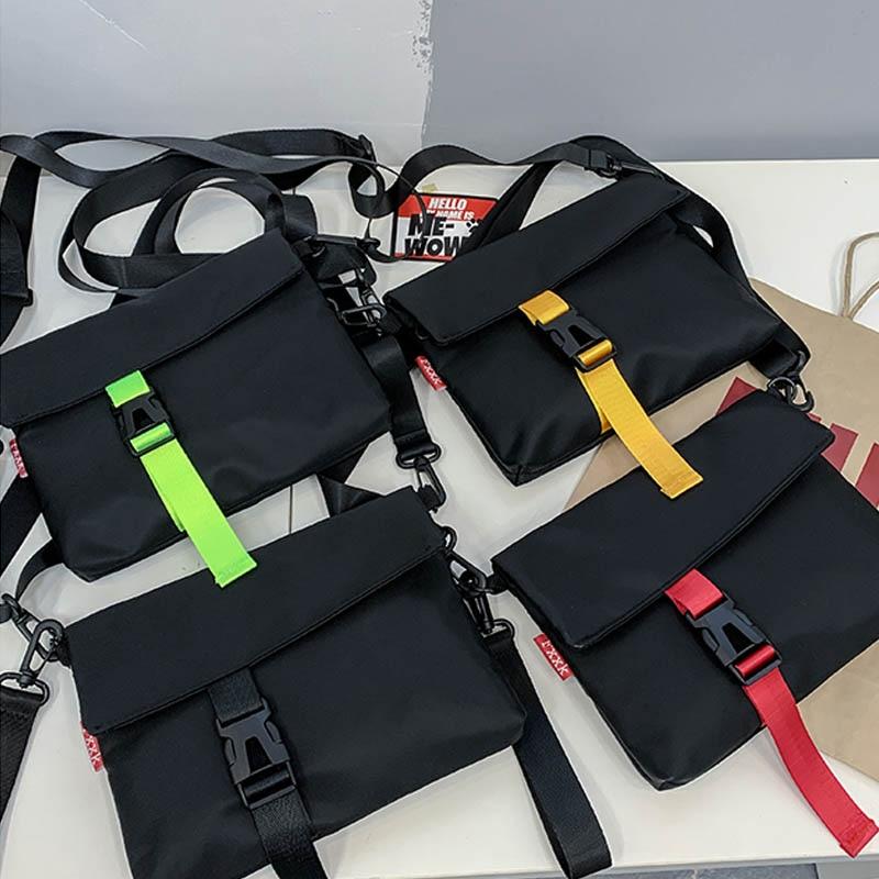 Bolso cruzado negro a la moda para hombre, bolsos cuadrados pequeños de  hombro, bolso de mensajero con solapa de Color sólido de nailon, bolsa para 