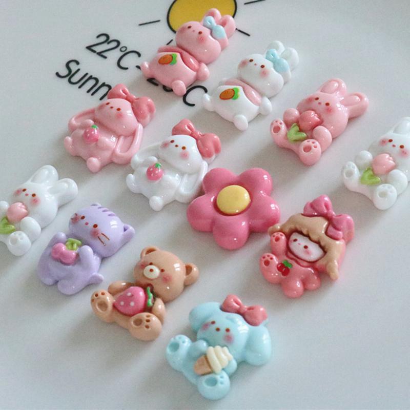 10 Pcs New Fashion Cute Cartoon Rabbit, Girl, Little Bear Resin Scrapbook Diy Jewelry Wedding Hairpin Decorate Accessories A84