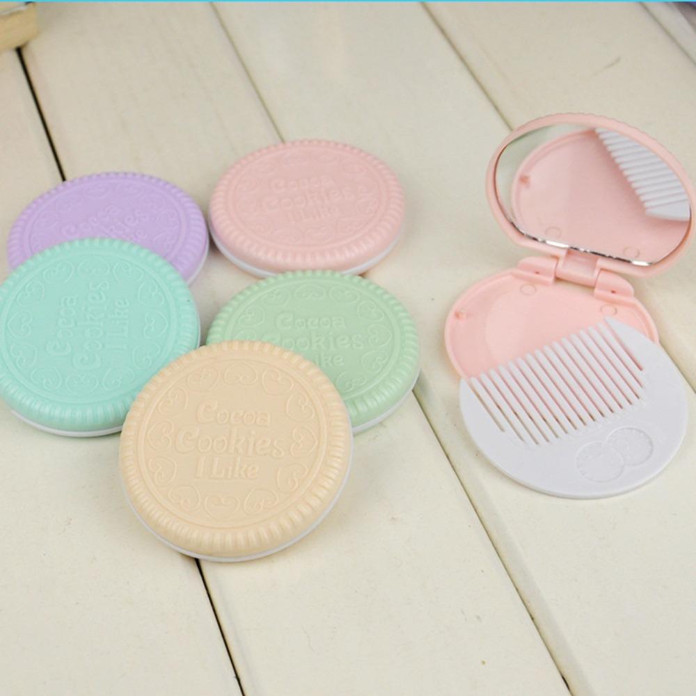 Pocket Mirror Makeup Mirror with Comb Set Mini Chocolate Cookie Shaped Girl Gift