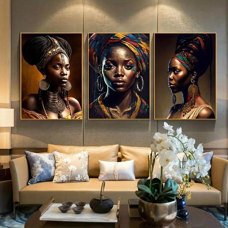 3pcs Unframed Canvas Poster Wall Art African Black Woman Print Oil Painting Living Room Corridor Bedroom Wall Decoration